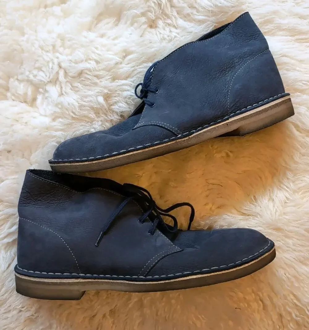 Clarks Originals Men's Navy Blue Sz 11.5 Suede Desert Boots Crepe Sole